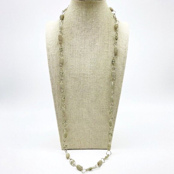 Vintage Gold Tone Chain Necklace with Oval Beads - Picture 2 of 8